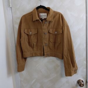 Size Large Brown Denim Cropped Jacket By Ledin Crackling Candy Embroidery